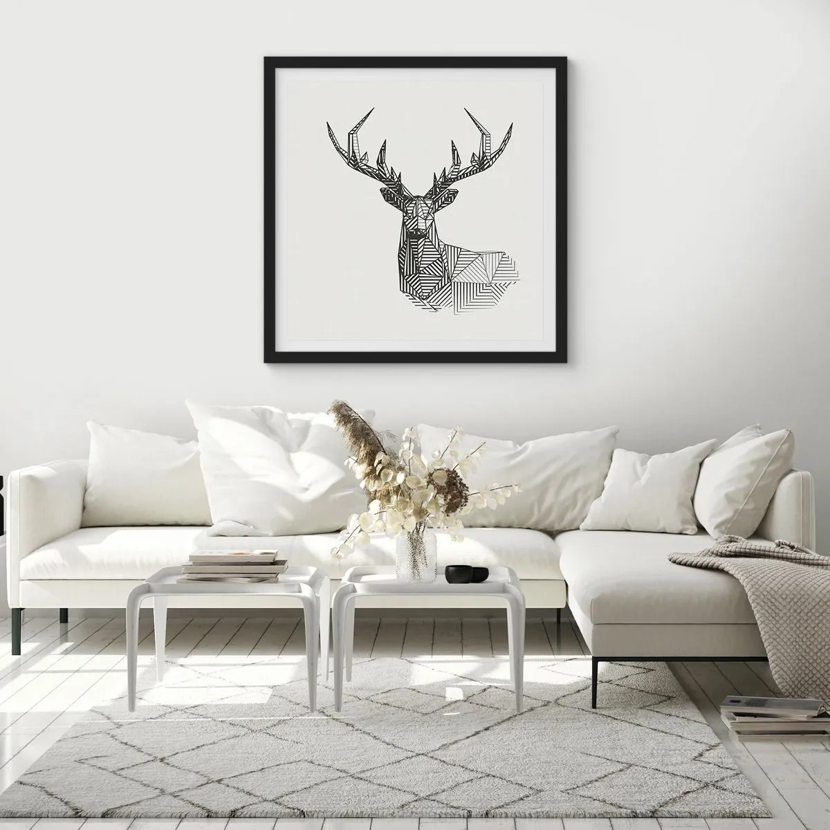 Poster in einem schwarzem Rahmen - Ein Hirsch im kubistischen Stil - 30x30 cm