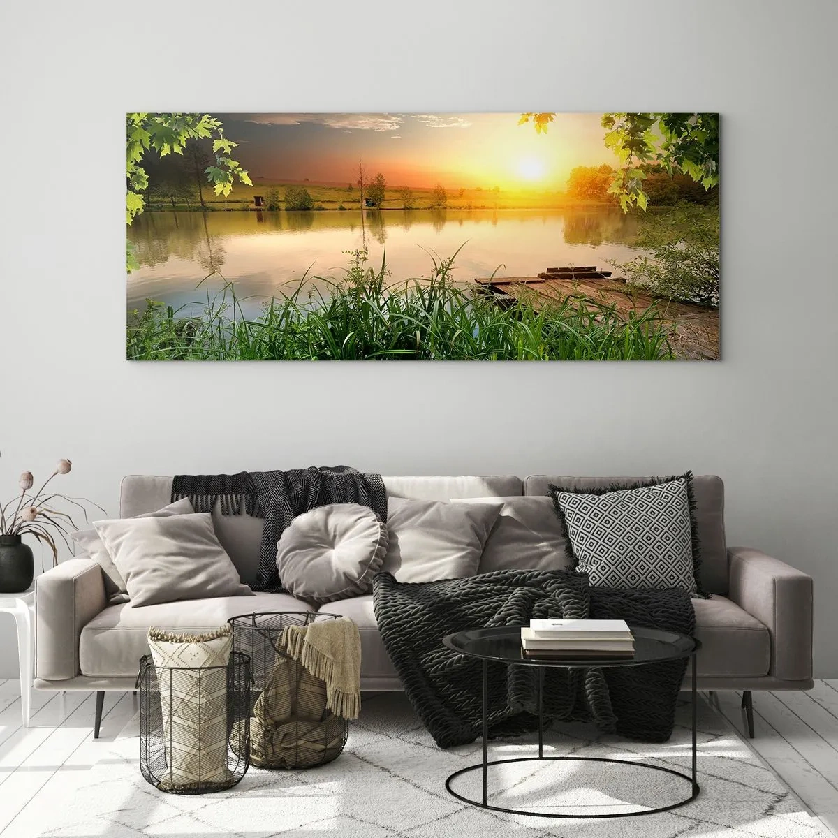Glasbild - Bild auf glas - Landschaft in einem grünen Rahmen - 100x40 cm
