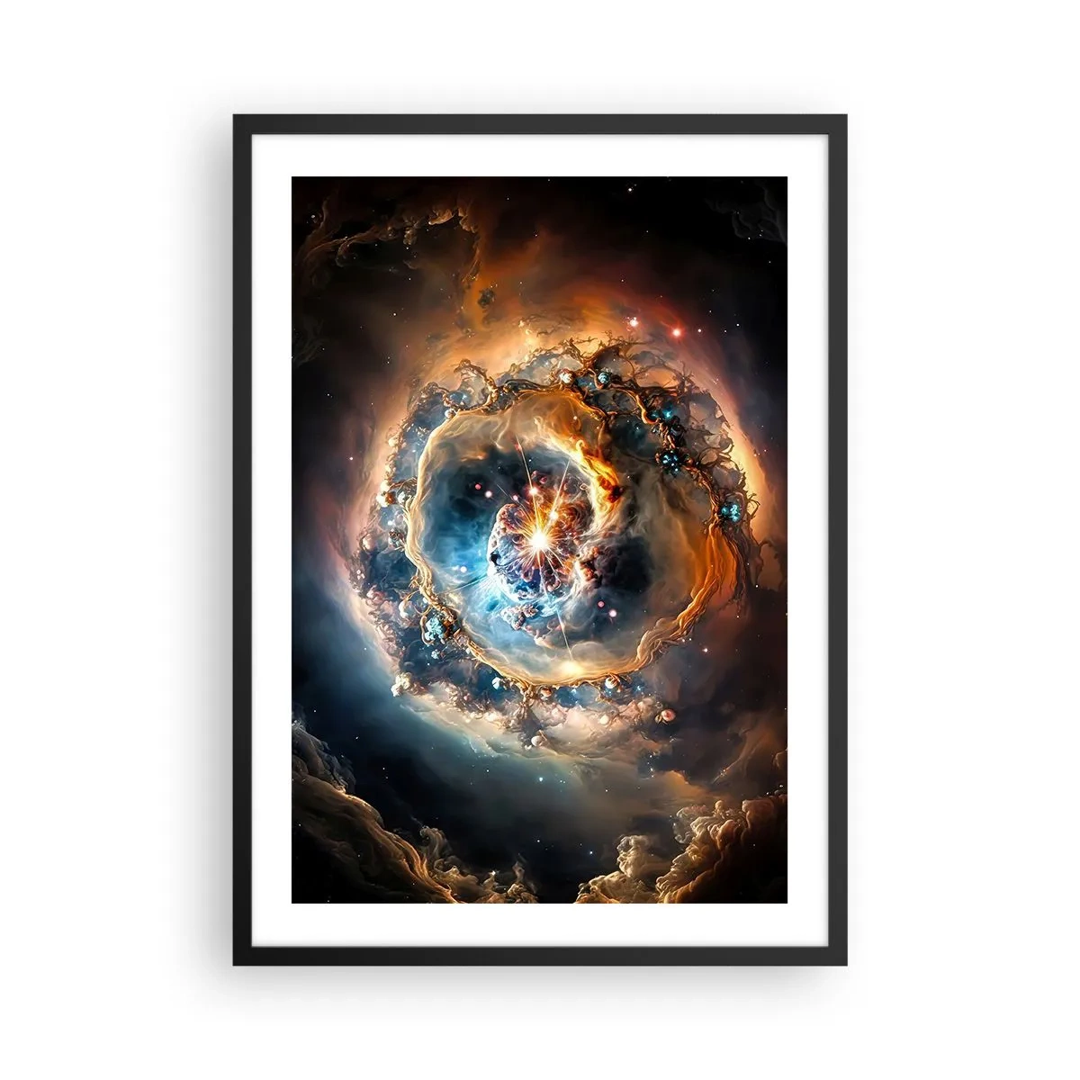 Poster in einem schwarzem Rahmen - Eine kosmische Explosion aus Licht und Energie im galaktischen Raum. - 50x70cm - Anfang - Moderne Wanddekoration für Wohnzimmer und Schlafzimmer ARTTOR