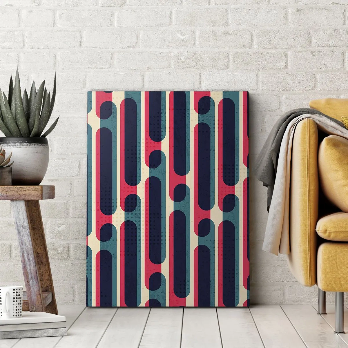 Bild auf Leinwand - Leinwandbild - Geometrisches Retro-Muster mit Pastellfarben - 80x120cm - In die Tiefe und vorwärts - Moderne Wanddekoration für Wohnzimmer und Schlafzimmer ARTTOR