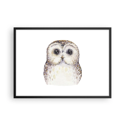 Poster in einem schwarzem Rahmen - Porträt einer Eule auf hellem Hintergrund mit zarten Farben - 70x50cm - Schau mir in die Augen - Moderne Wanddekoration für Wohnzimmer und Schlafzimmer ARTTOR