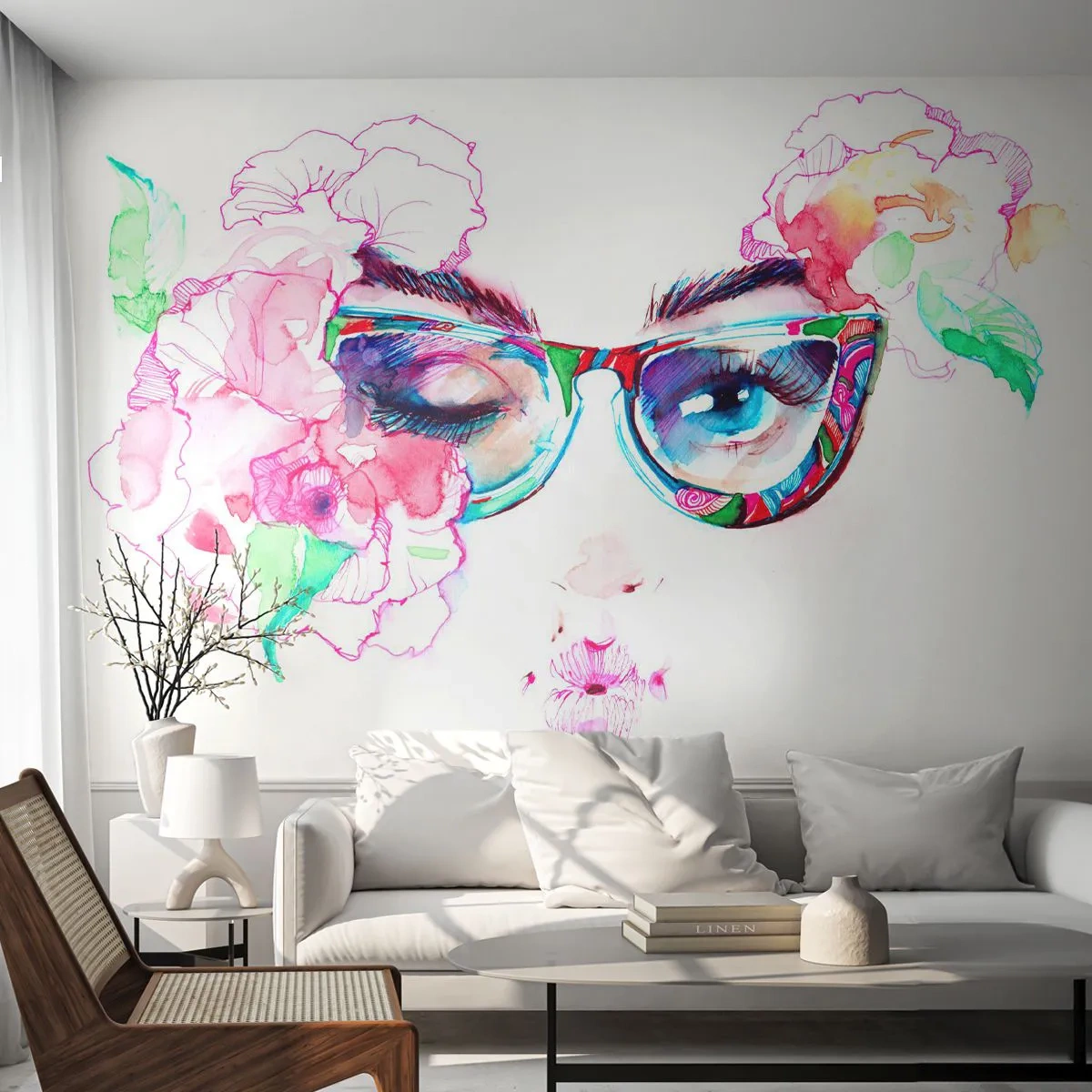 Selbstklebende Fototapete Deluxe Sticker - Ein verlockendes Versprechen - Abstraktion, Frauenaugen, Gläser - 150x105 cm