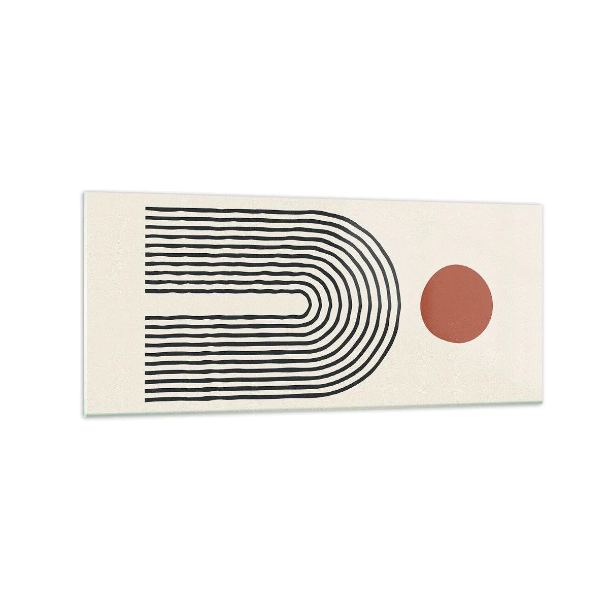 Glasbild - Bild auf glas - Modernes abstraktes Muster mit Linien und einem roten Kreis - 120x50cm - Magnetismus von Formen und Farben - Moderne Wanddekoration für Wohnzimmer und Schlafzimmer ARTTOR