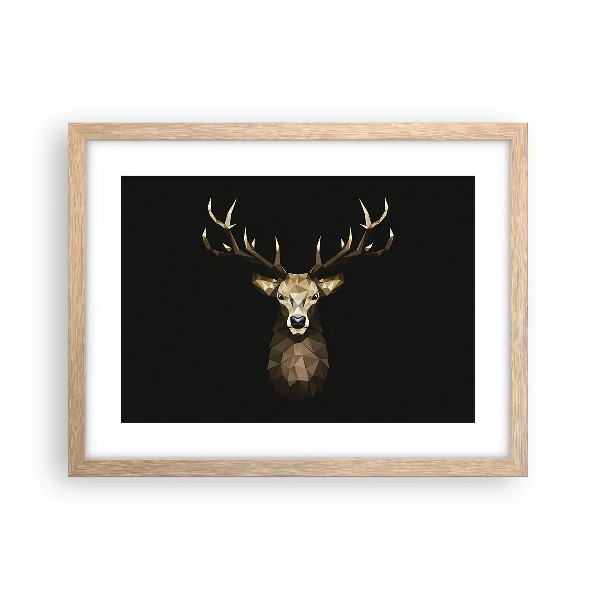 Poster in einem Rahmen aus heller Eiche - Kubistischer Hirsch - 40x30 cm
