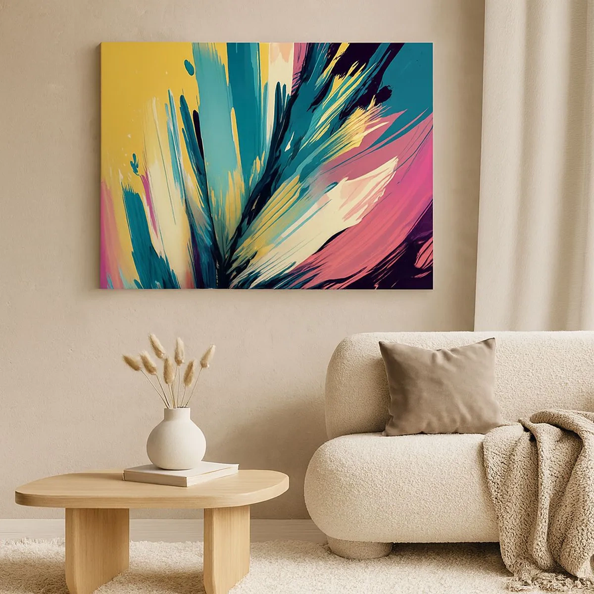 Bild auf Leinwand - Leinwandbild - Eine abstrakte Komposition in intensiven und kontrastreichen Farben. - 70x50cm - Komposition – eine Explosion der Freude - Moderne Wanddekoration für Wohnzimmer und Schlafzimmer ARTTOR