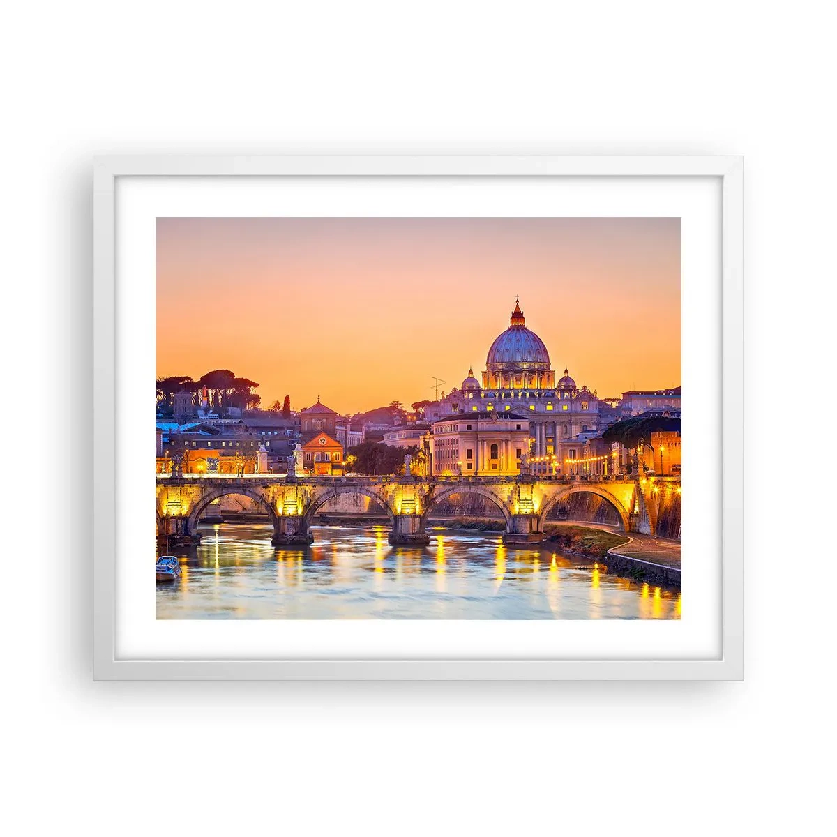 Poster in einem weißen Rahmen - Sonnenuntergang über der ewigen Stadt - 50x40 cm