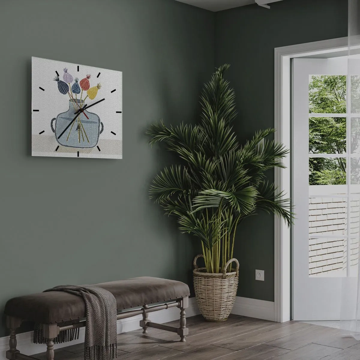 Wanduhr - Glasuhr - Bunte Trockenblumen in einer Vase auf weißem Hintergrund - 30x30cm - Es ist mucksmäuschenstill - Moderne Wanddekoration für Wohnzimmer und Schlafzimmer ARTTOR