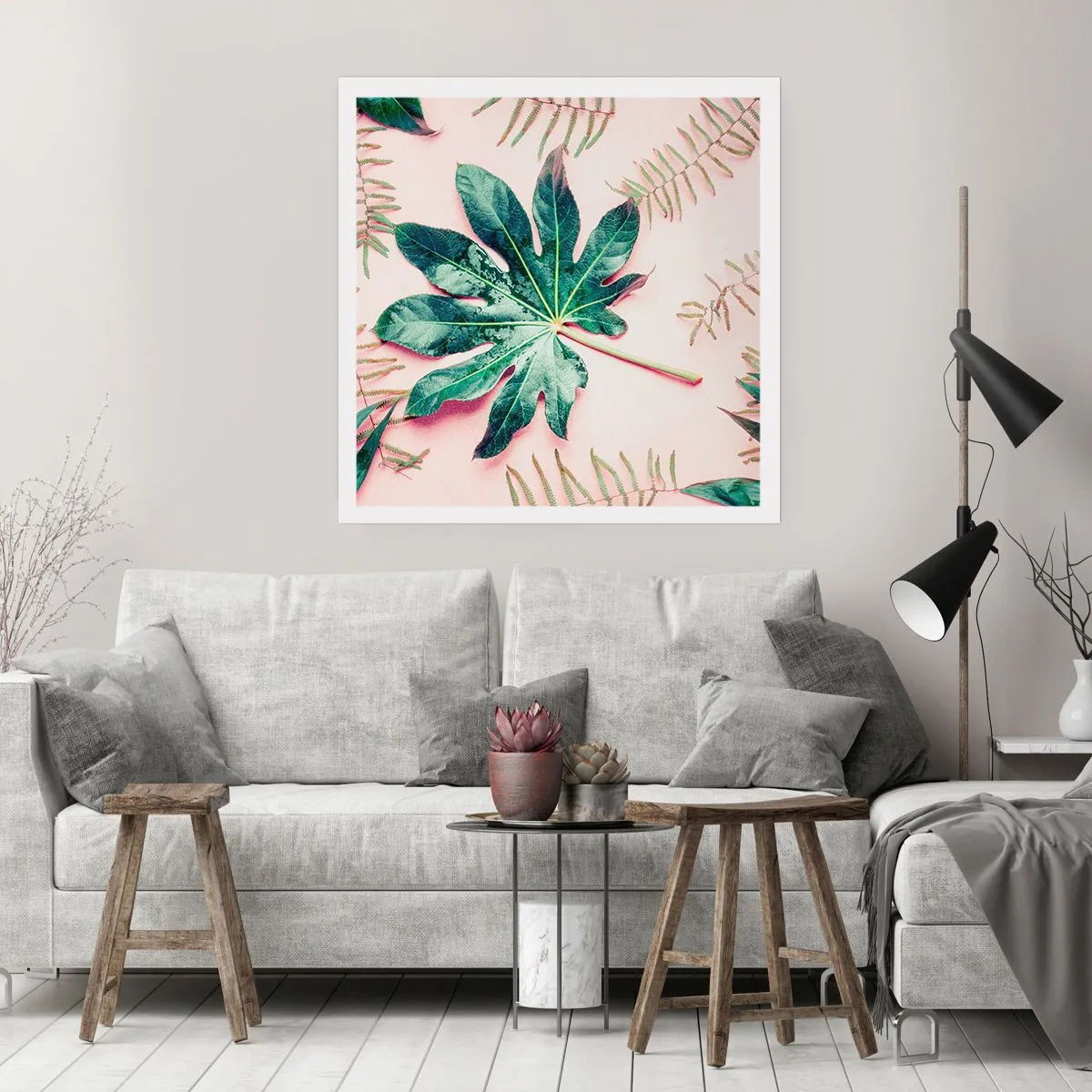 Poster - Eine Studie von Grün auf einem rosa Hintergrund - 60x60 cm