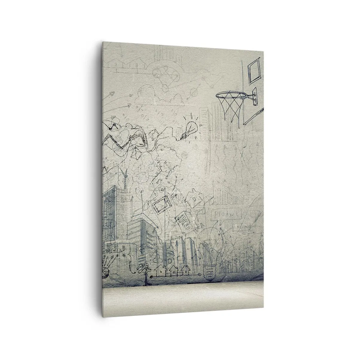 Bild auf Leinwand - Leinwandbild - Zeichnungen und Diagramme vor dem Hintergrund einer rohen Wand - 80x120cm - Mein tolles Stadtleben - Moderne Wanddekoration für Wohnzimmer und Schlafzimmer ARTTOR