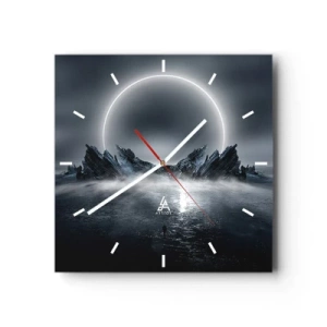 Wanduhr - Glasuhr - Mysteriöse Landschaft mit einem Lichtring über den Bergen - 30x30cm - Ende der Geschichte - Moderne Wanddekoration für Wohnzimmer und Schlafzimmer ARTTOR