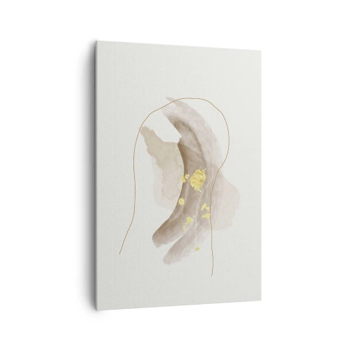 Bild auf Leinwand - Leinwandbild - Eine abstrakte Komposition in Beige- und Goldtönen. - 70x100cm - Im Weltraum begegnet - Moderne Wanddekoration für Wohnzimmer und Schlafzimmer ARTTOR
