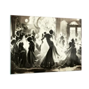 Glasbild - Bild auf glas - Eine Ballsaalszene im Retro-Stil mit tanzenden Figuren - 100x70cm - Die große Maskerade - Moderne Wanddekoration für Wohnzimmer und Schlafzimmer ARTTOR