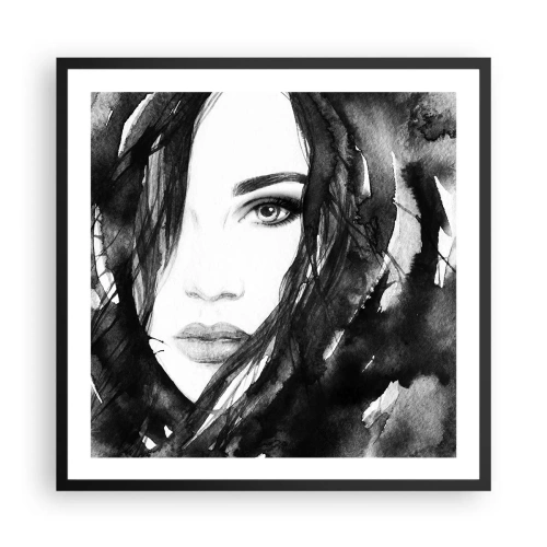 Poster in einem schwarzem Rahmen - Porträt einer Dame in Schwarzweiß - 60x60 cm