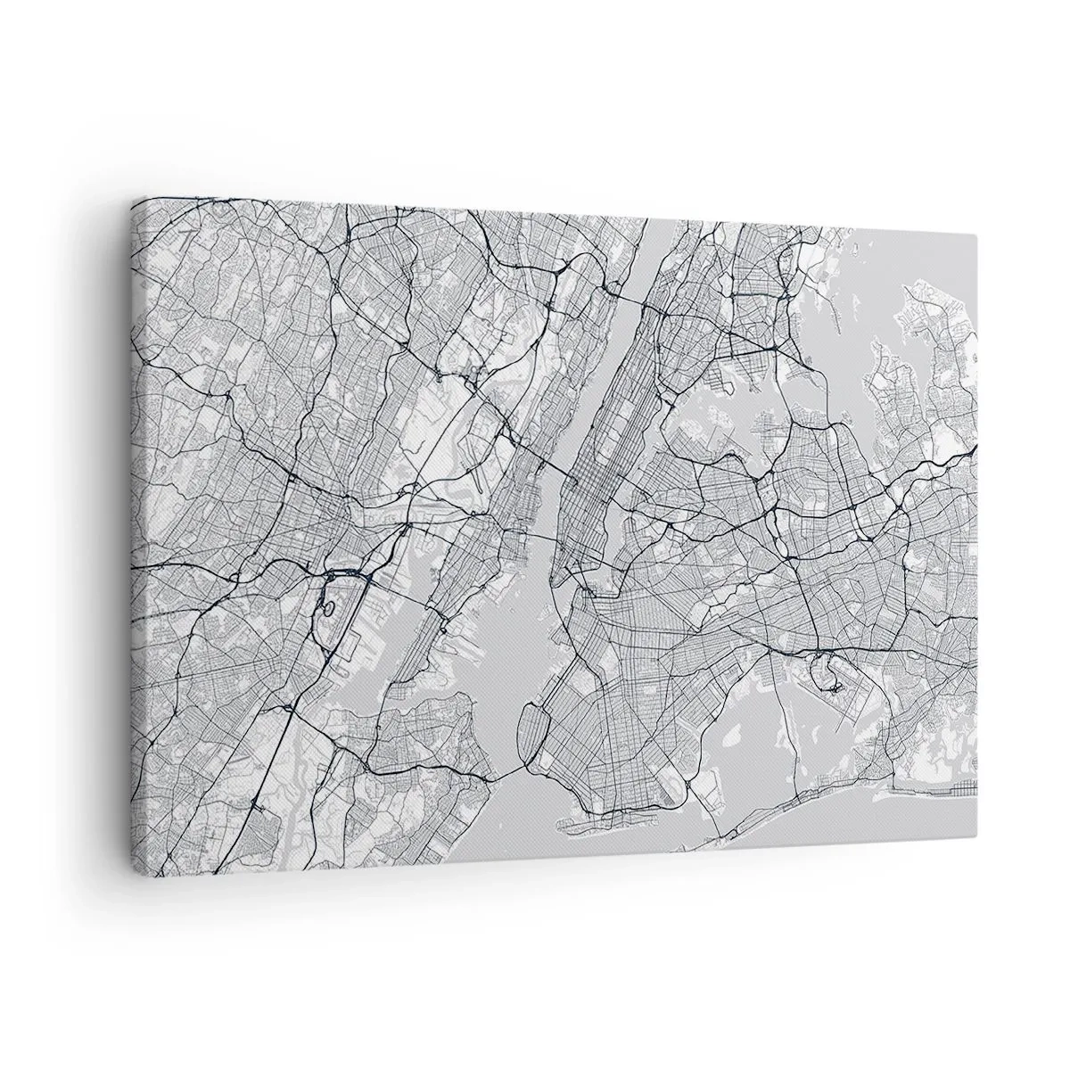 Bild auf Leinwand - Leinwandbild - Ein Stadtplan im minimalistischen Stil auf grauem Hintergrund - 70x50cm - Die Anatomie einer Metropole - Moderne Wanddekoration für Wohnzimmer und Schlafzimmer ARTTOR