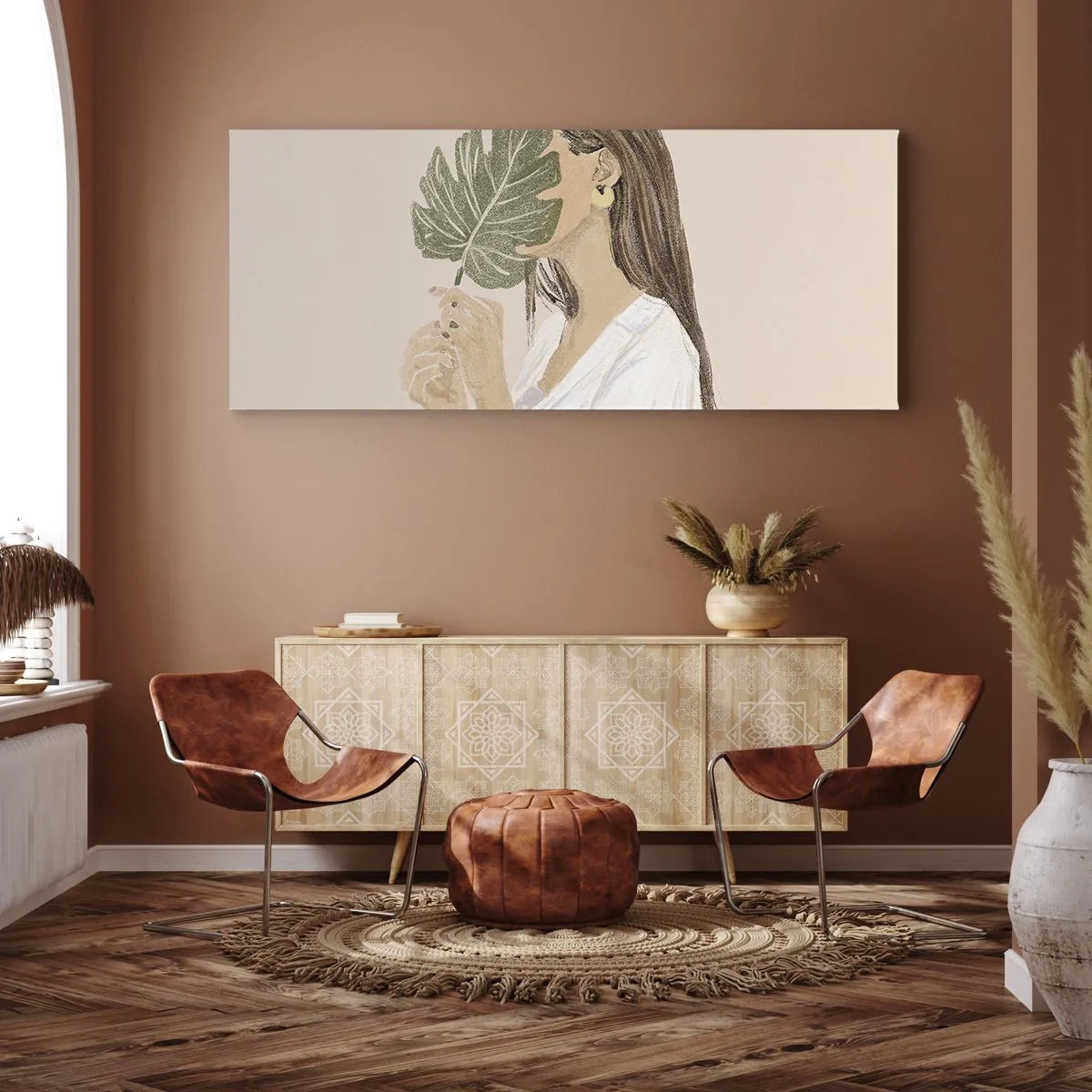 Bild auf Leinwand - Leinwandbild - Geheimnisvolles Porträt mit Fächer - 100x40 cm