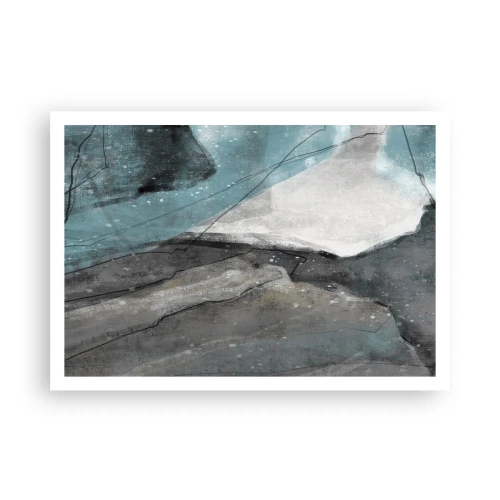 Poster - Abstrakte Komposition in Grau- und Blautönen - 100x70cm - Abstraktion: Felsen und Eis - Moderne Wanddekoration für Wohnzimmer und Schlafzimmer ARTTOR