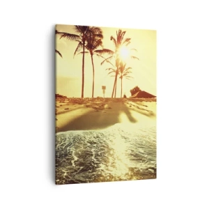 Bild auf Leinwand - Leinwandbild - Ein Strand mit Palmen, beleuchtet von einem warmen Sonnenuntergang - 50x70cm - Kalifornien am Nachmittag - Moderne Wanddekoration für Wohnzimmer und Schlafzimmer ARTTOR