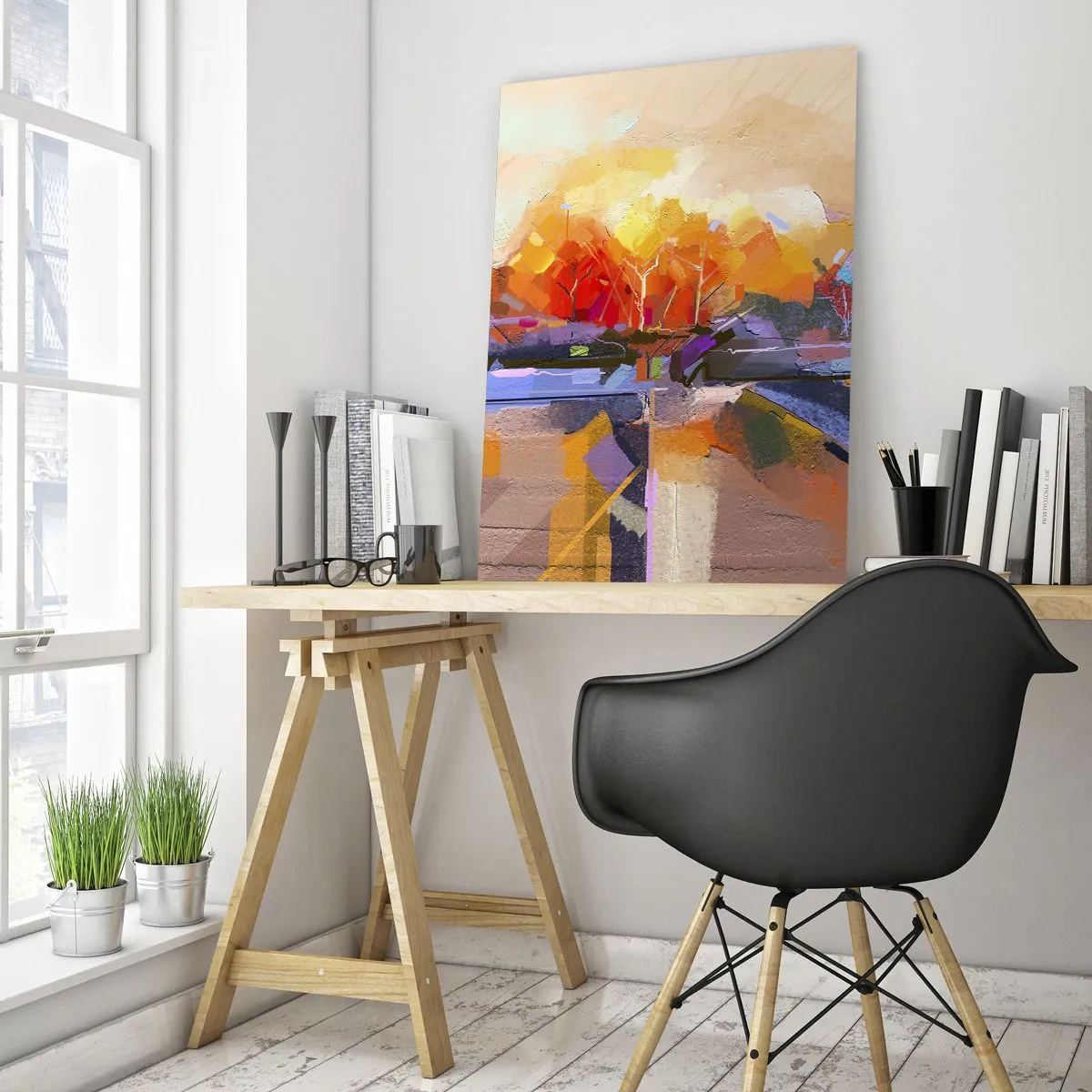 Glasbild - Bild auf glas - Eine abstrakte Landschaft mit intensiven Herbstfarben. - 80x120cm - Der Herbst ist geworden - Moderne Wanddekoration für Wohnzimmer und Schlafzimmer ARTTOR