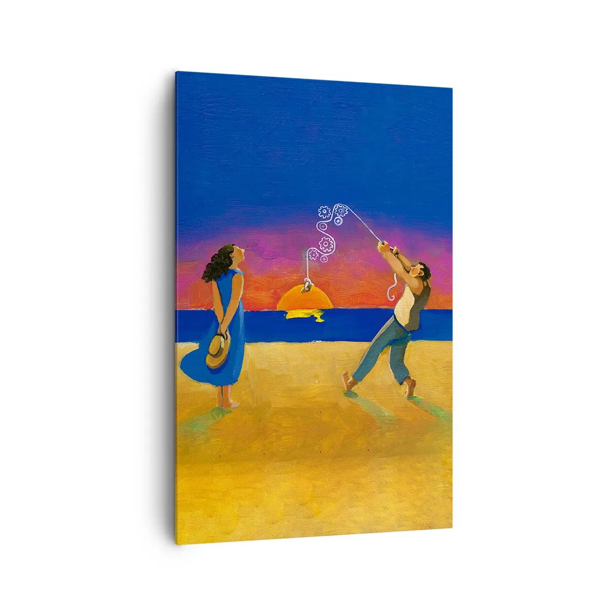 Bild auf Leinwand - Leinwandbild - Figuren am Meer bei Sonnenuntergang - 80x120cm - Mehr als ein Sternchen vom Himmel - Moderne Wanddekoration für Wohnzimmer und Schlafzimmer ARTTOR