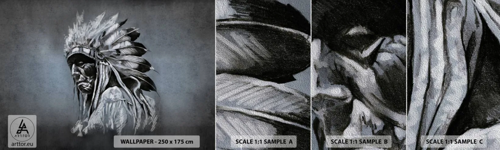 Fototapeten Muster Premium Sand - Zurück zu den Wurzeln - indisch, Feder, Mann - 100x30 cm