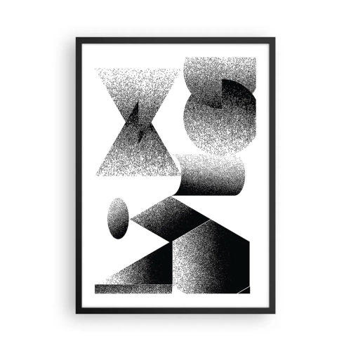 Poster in einem schwarzem Rahmen - Abstrakte Komposition geometrischer Formen in Schwarz und Weiß - 50x70cm - Winkel und Ovale - Moderne Wanddekoration für Wohnzimmer und Schlafzimmer ARTTOR
