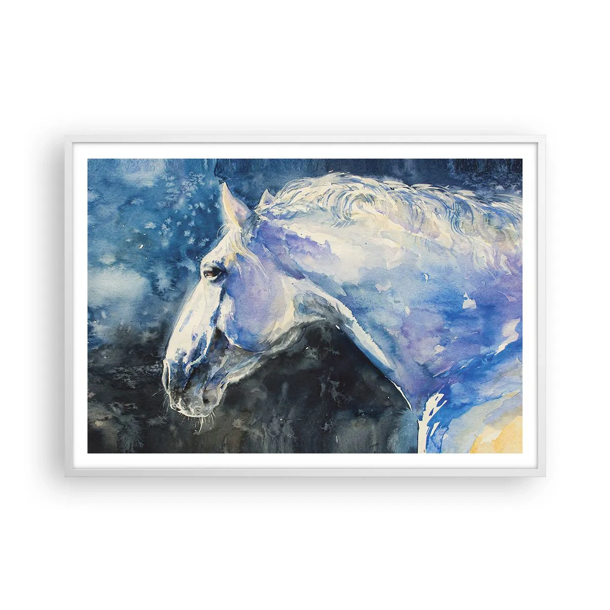 Poster in einem weißen Rahmen - Porträt in blauem Glanz - 100x70 cm