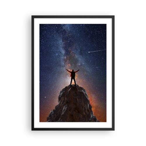 Poster in einem schwarzem Rahmen - Silhouette auf einem Felsen mit Sternenhimmel im Hintergrund - 50x70cm - Die Macht ist mit mir! - Moderne Wanddekoration für Wohnzimmer und Schlafzimmer ARTTOR