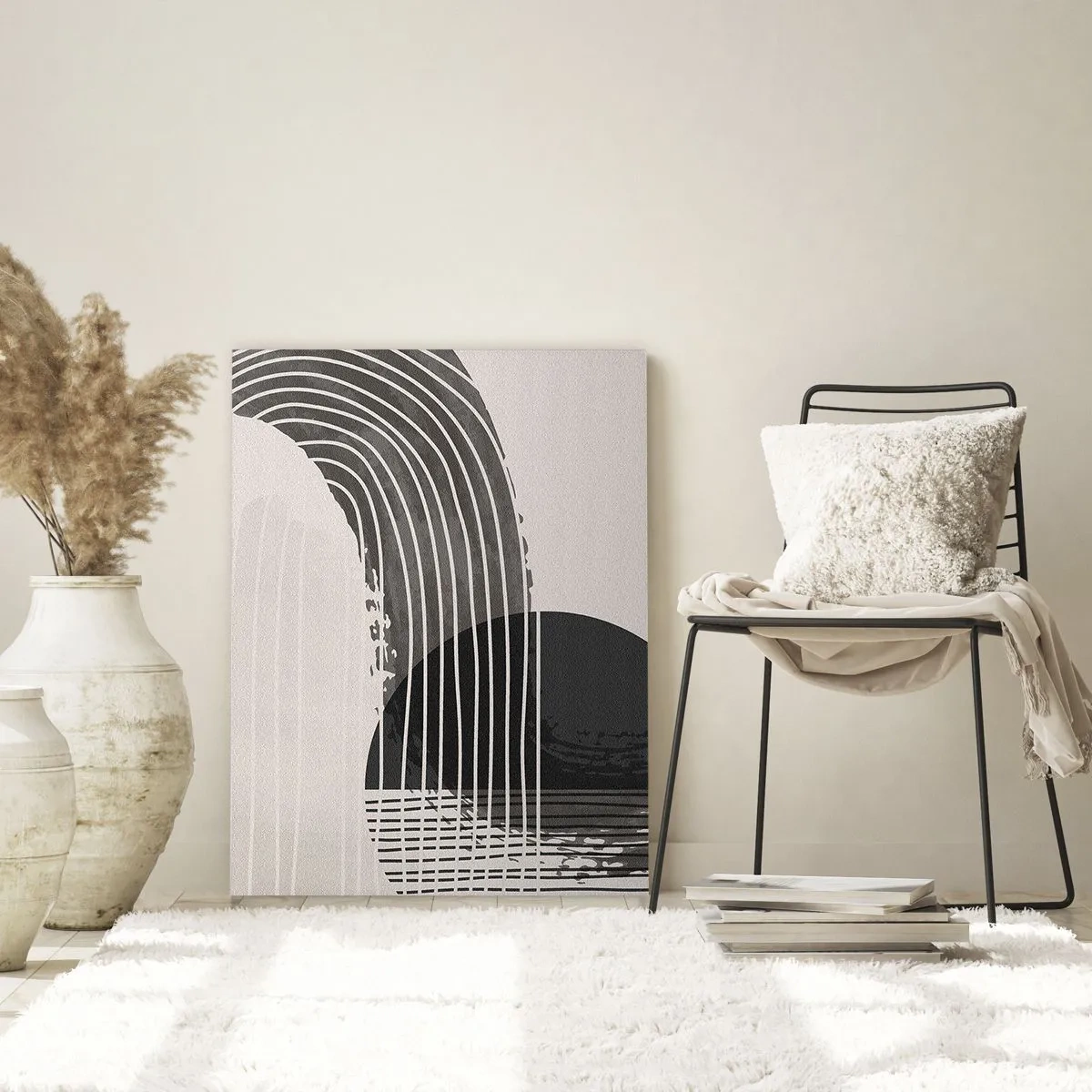 Glasbild - Bild auf glas - Schwarz-Weiß-Abstraktion mit Linien und geometrischen Formen - 50x70cm - Hin und zurück - Moderne Wanddekoration für Wohnzimmer und Schlafzimmer ARTTOR
