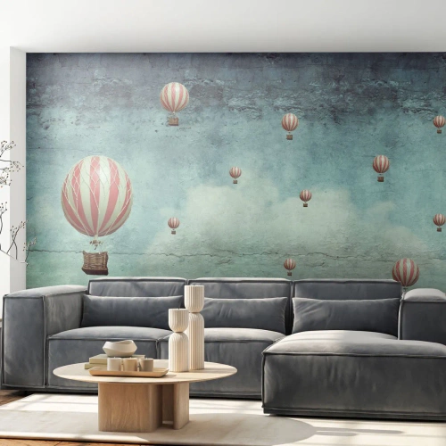 Fototapete Premium Sand - Fliegende Ballons gegen den Himmel und die Wolken - 100x70cm - Frei von der Hektik des Lebens - Moderne Wanddekoration für Wohnzimmer und Schlafzimmer ARTTOR