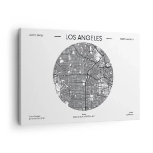 Bild auf Leinwand - Leinwandbild - Eine Karte von Los Angeles im minimalistischen Schwarz-Weiß-Stil - 70x50cm - Anatomie von Los Angeles - Moderne Wanddekoration für Wohnzimmer und Schlafzimmer ARTTOR