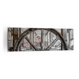 Bild auf Leinwand - Leinwandbild - Ein alter Mechanismus in einem verlassenen Industriegebäude - 160x50cm - Das geheime Leben der Fabrik - Moderne Wanddekoration für Wohnzimmer und Schlafzimmer ARTTOR