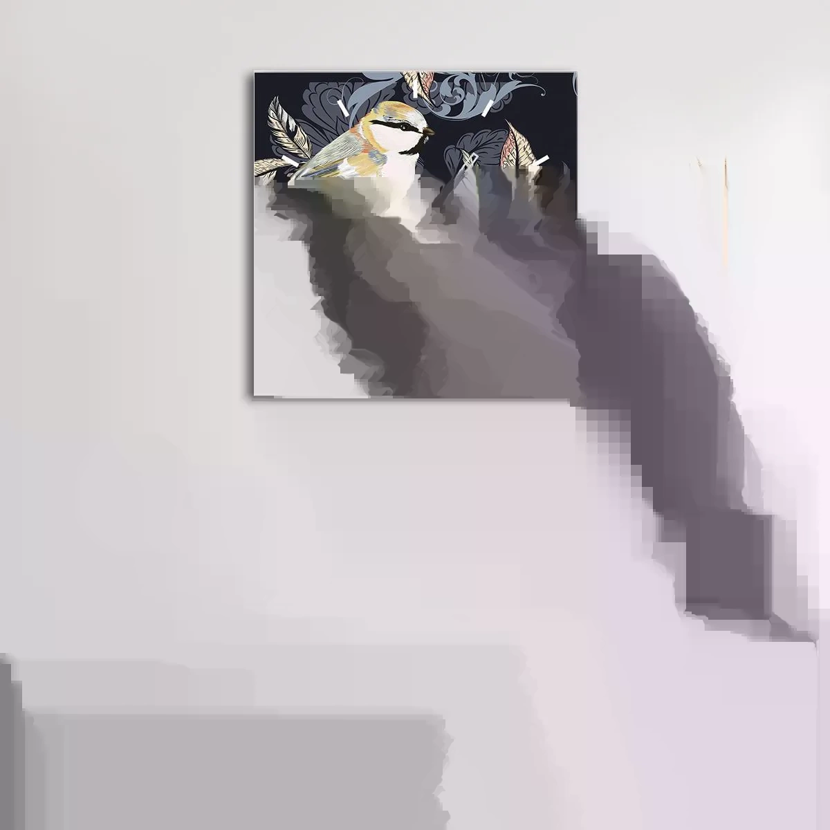 Wanduhr - Glasuhr - Gelb-blauer Triller - 30x30 cm