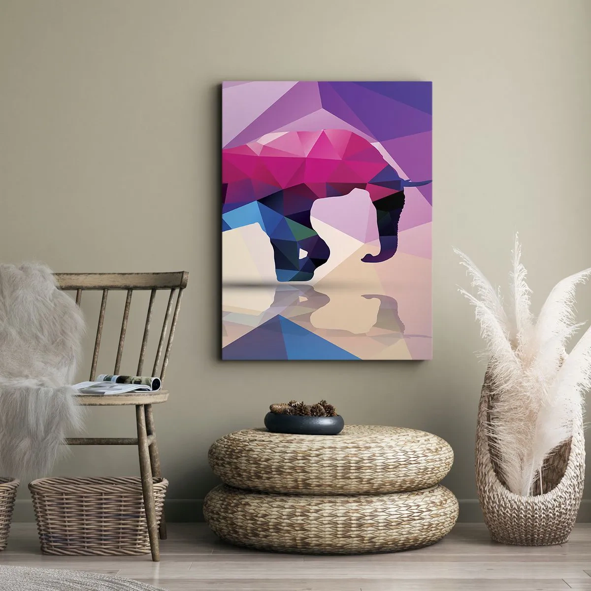 Bild auf Leinwand - Leinwandbild - Geometrische Silhouette eines Elefanten in lebendigen Farben - 50x70cm - Kristalldinosaurier - Moderne Wanddekoration für Wohnzimmer und Schlafzimmer ARTTOR