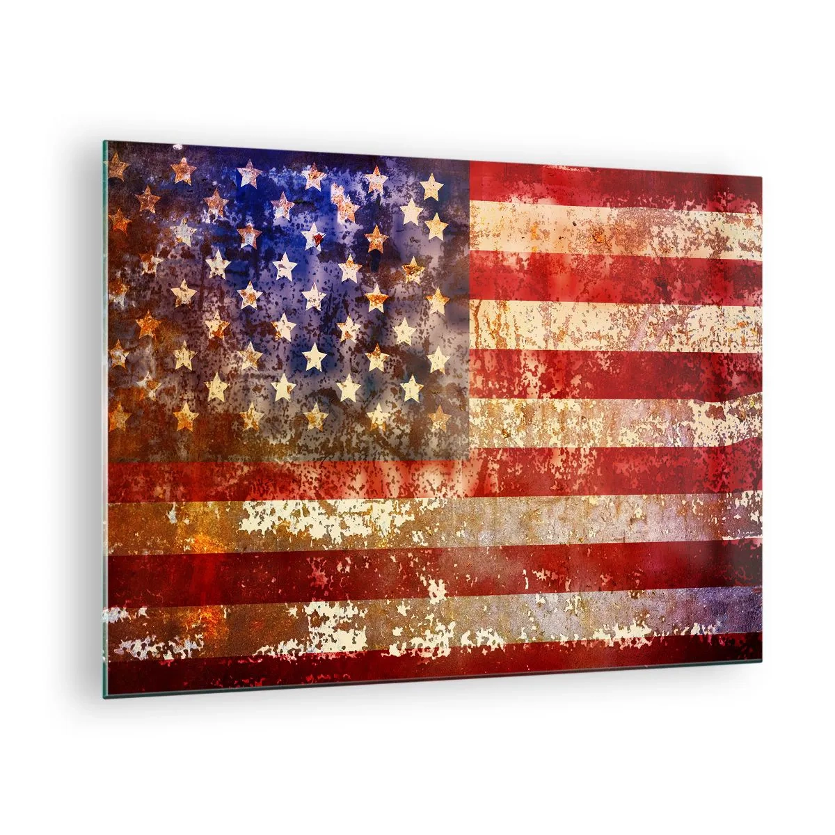 Glasbild - Bild auf glas - Rostige amerikanische Flagge - 70x50cm - Ruhm verblasst nicht - Moderne Wanddekoration für Wohnzimmer und Schlafzimmer ARTTOR