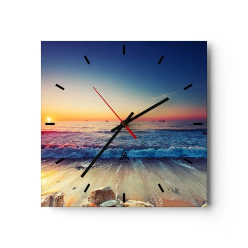 Wanduhr - Glasuhr - Sonnenuntergang über einem ruhigen Meer mit Wellen - 30x30cm - Was ist mit dem Horizont? - Moderne Wanddekoration für Wohnzimmer und Schlafzimmer ARTTOR