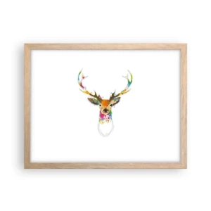 Poster in einem Rahmen aus heller Eiche - Ein mildes Reh in Farbe getaucht - 40x30 cm