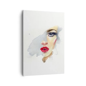 Bild auf Leinwand - Leinwandbild - Ein Aquarellporträt einer Frau mit intensivem Blick. - 50x70cm - Abspiegeln in einem Wassertropfen - Moderne Wanddekoration für Wohnzimmer und Schlafzimmer ARTTOR