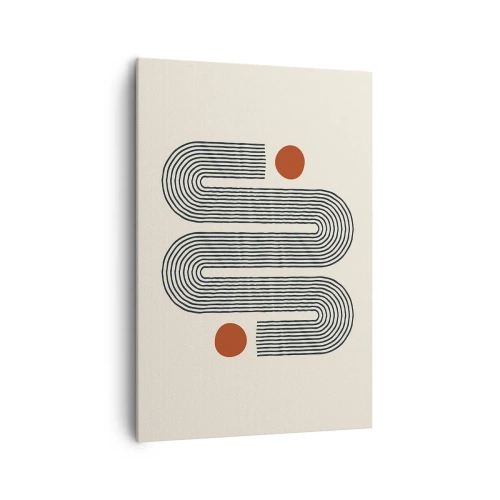 Bild auf Leinwand - Leinwandbild - Geometrisches Muster mit Linien und orangefarbenen Kreisen - 70x100cm - Vom Anfang bis zum Ende - Moderne Wanddekoration für Wohnzimmer und Schlafzimmer ARTTOR