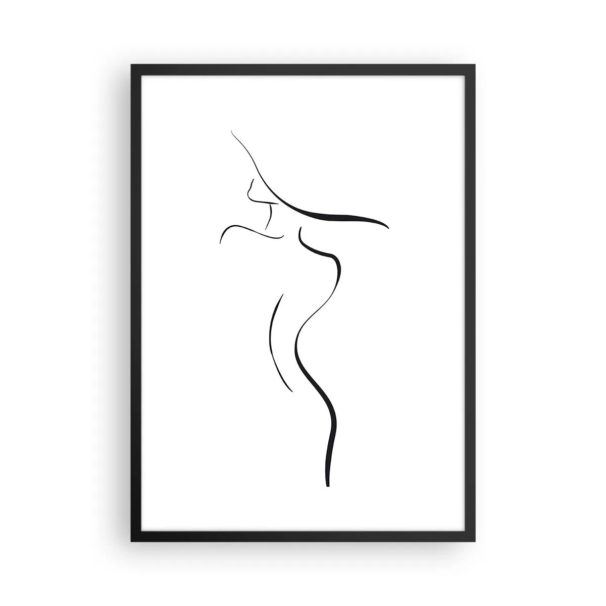 Poster in einem schwarzem Rahmen - Eine minimalistische Silhouette einer Frau, gezeichnet mit einer schwarzen Linie. - 50x70cm - Flüchtig wie eine Welle - Moderne Wanddekoration für Wohnzimmer und Schlafzimmer ARTTOR