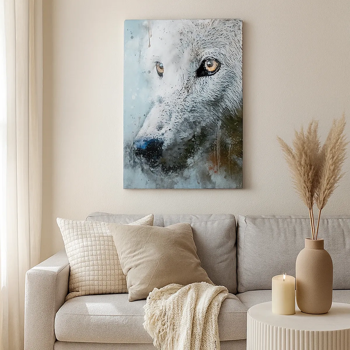 Bild auf Leinwand - Leinwandbild - Aquarellporträt eines Wolfes - 50x70cm - Lerne die Wolfsseele kennen - Moderne Wanddekoration für Wohnzimmer und Schlafzimmer ARTTOR