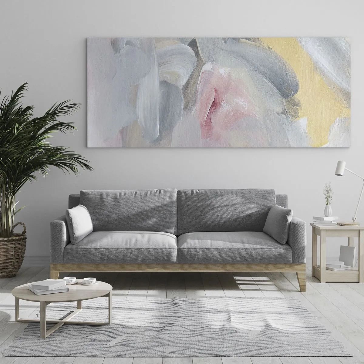 Glasbild - Bild auf glas - Abstrakte Pastellstriche in Rosa- und Grautönen. - 140x50cm - In einer Pastellwelt - Moderne Wanddekoration für Wohnzimmer und Schlafzimmer ARTTOR