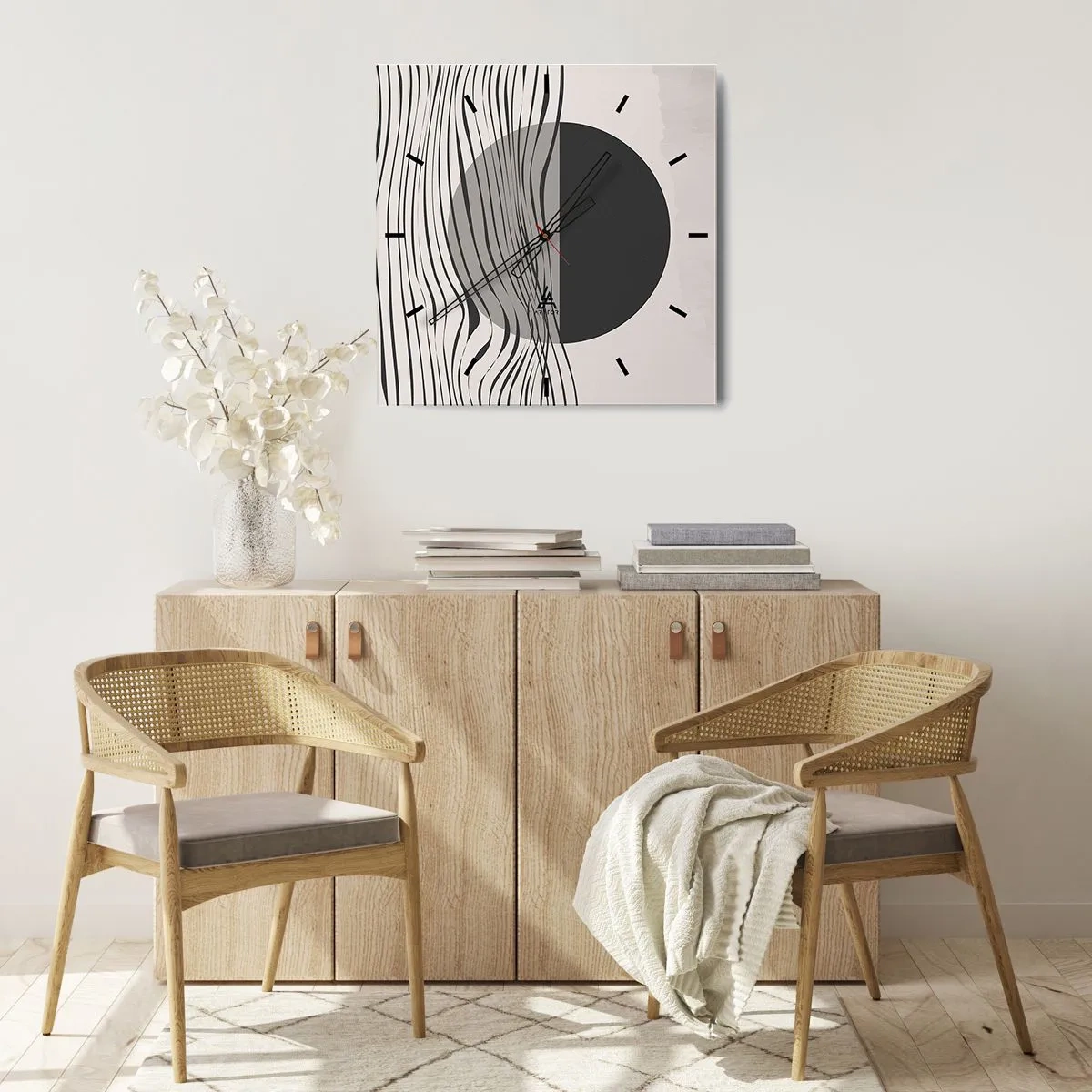 Wanduhr - Glasuhr - Abstrakte Linien und geometrische Formen in gedeckten Farben - 30x30cm - Halbe Komposition - Moderne Wanddekoration für Wohnzimmer und Schlafzimmer ARTTOR