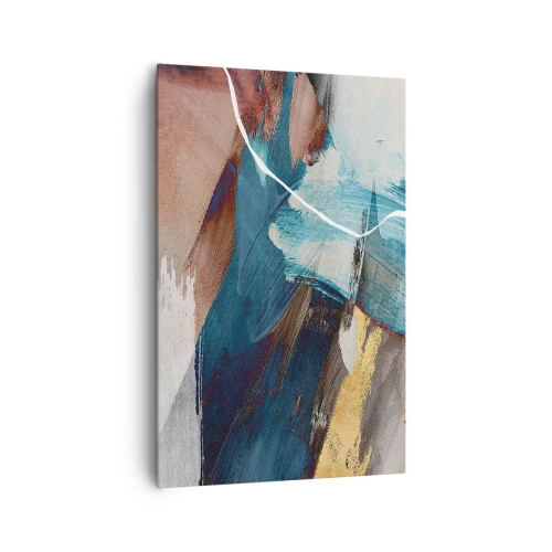 Bild auf Leinwand - Leinwandbild - Abstrakte Pinselstriche in Blau- und Goldtönen - 80x120cm - Großzügig und mit Energie - Moderne Wanddekoration für Wohnzimmer und Schlafzimmer ARTTOR