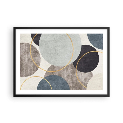 Poster in einem schwarzem Rahmen - Geometrische Kreise in Grau-, Blau- und Goldtönen - 70x50cm - Rad für Rad - Moderne Wanddekoration für Wohnzimmer und Schlafzimmer ARTTOR