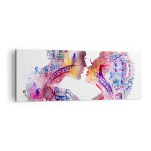 Bild auf Leinwand - Leinwandbild - Ein romantisches Aquarell, das die Silhouetten von Liebenden darstellt - 140x50cm - Die geheime Seufzerbrücke - Moderne Wanddekoration für Wohnzimmer und Schlafzimmer ARTTOR