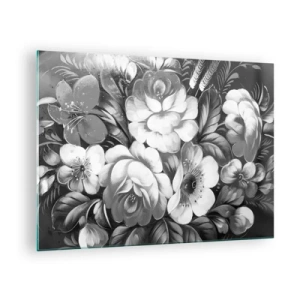 Glasbild - Bild auf glas - Ein eleganter Blumenstrauß in Grautönen - 70x50cm - Schön auch in Grau - Moderne Wanddekoration für Wohnzimmer und Schlafzimmer ARTTOR