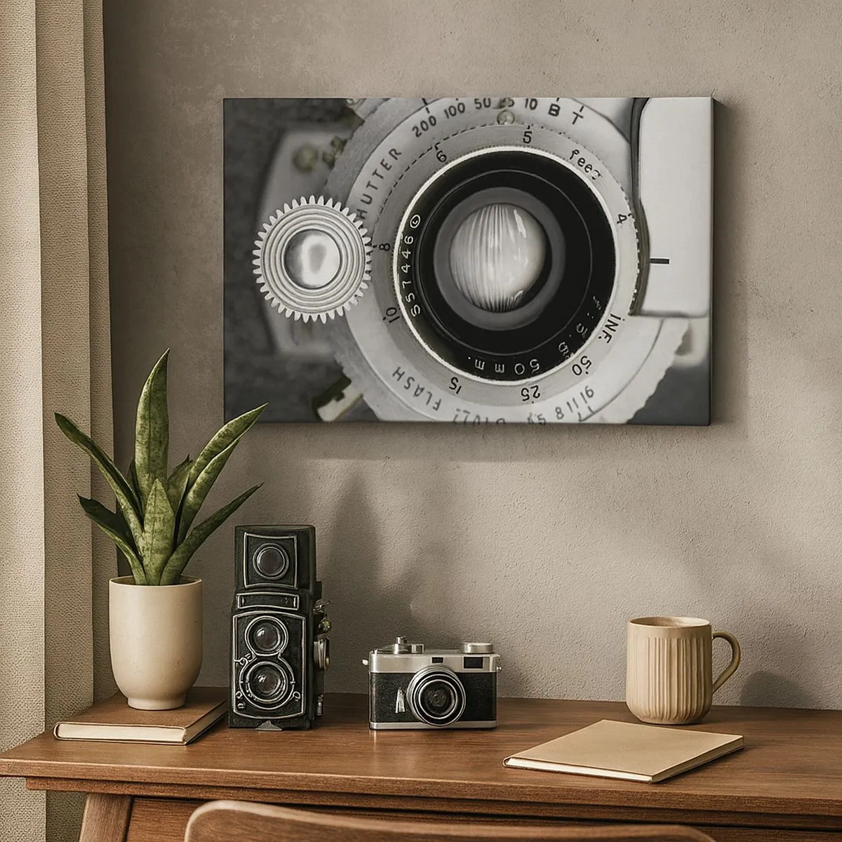 Bild auf Leinwand - Leinwandbild - Das Objektiv einer alten Kamera - 70x50cm - Eine Story über Hollywood - Moderne Wanddekoration für Wohnzimmer und Schlafzimmer ARTTOR