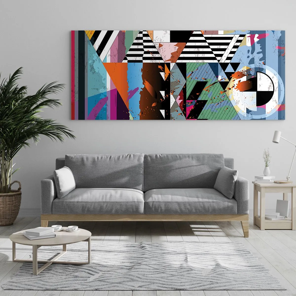 Glasbild - Bild auf glas - Abstrakte geometrische Komposition mit lebendigen Farben - 140x50cm - Geometrisch und organisch - Moderne Wanddekoration für Wohnzimmer und Schlafzimmer ARTTOR