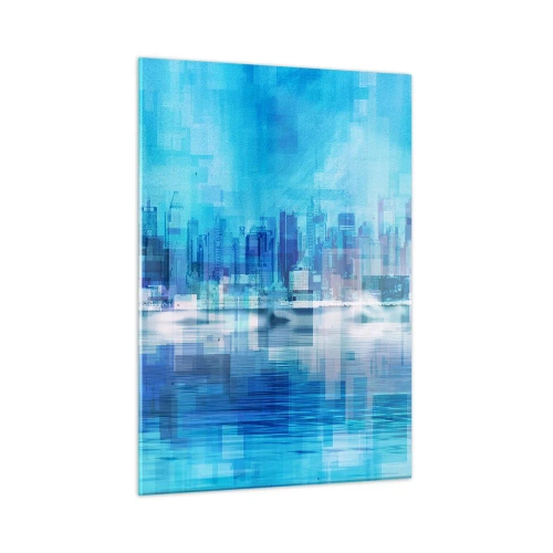 Glasbild - Bild auf glas - Ein modernes Stadtpanorama in Blautönen - 50x70cm - In Blau ertrunken - Moderne Wanddekoration für Wohnzimmer und Schlafzimmer ARTTOR
