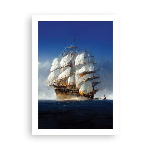 Poster - Ein Segelschiff auf hoher See unter vollen Segeln im Sonnenlicht - 50x70cm - Der große Ruhm! - Moderne Wanddekoration für Wohnzimmer und Schlafzimmer ARTTOR